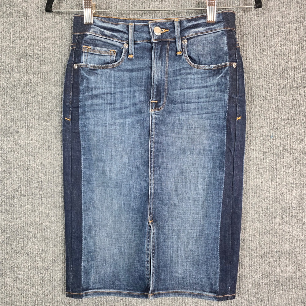 Good American Denim Pencil Skirt Side Stripe Blue Size 0/25 Preppy Western Boho